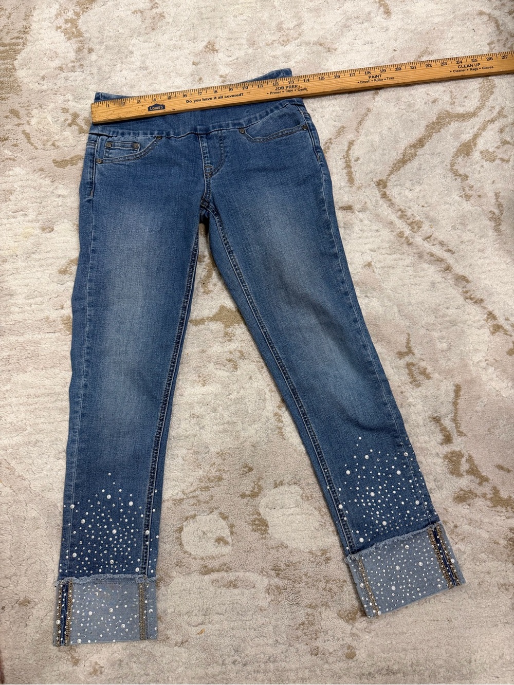 Joseph Ribkoff Blue Rhinestone Cuff Crop Jeans